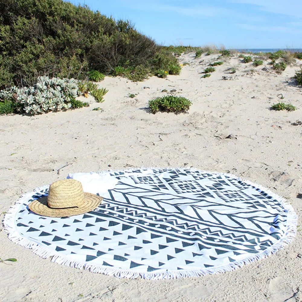 Microfiber Sand Less Sandfree Tassel Towel Circle In Bulk Sand Free Customised Custom Wholesale Round Beach Towel