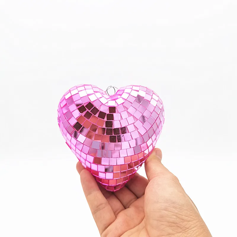 Different sizes customized colors heart shape disco ball for Christmas tree ornaments