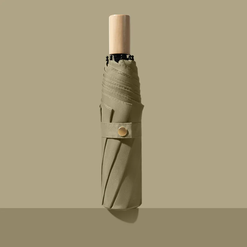 Wholesale cheap foldable rain umbrella 3 folding fiber wooden handle umbrella from china