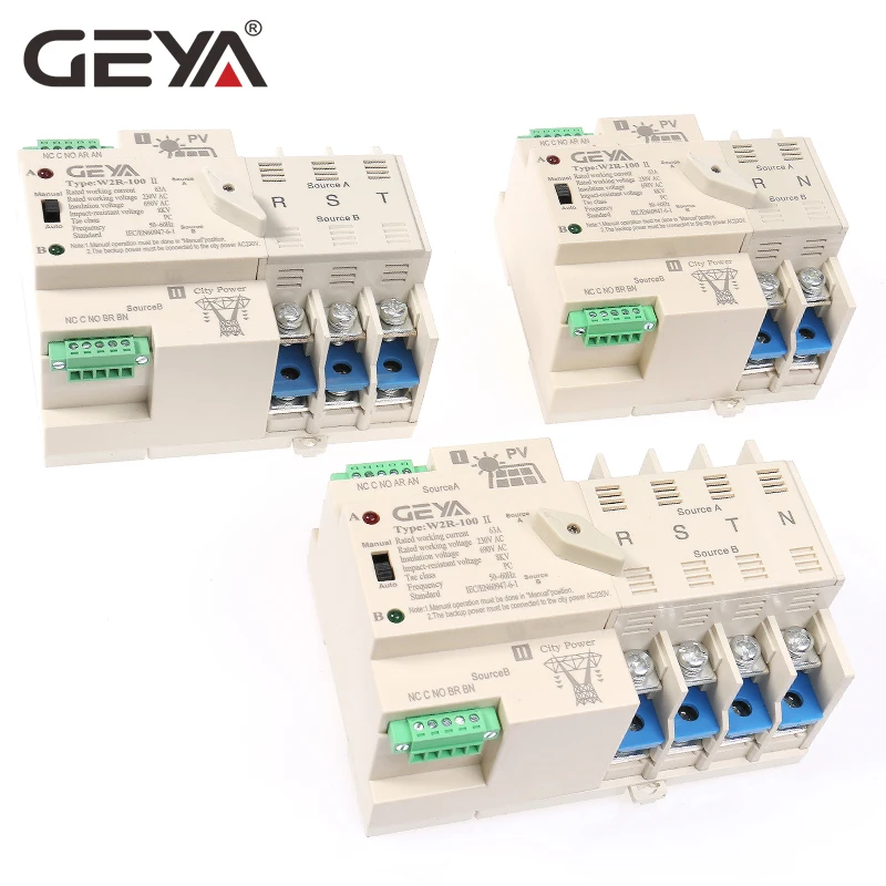 Автоматический переключатель GEYA 2P 3P 4P 63a 220 В ATS двойной