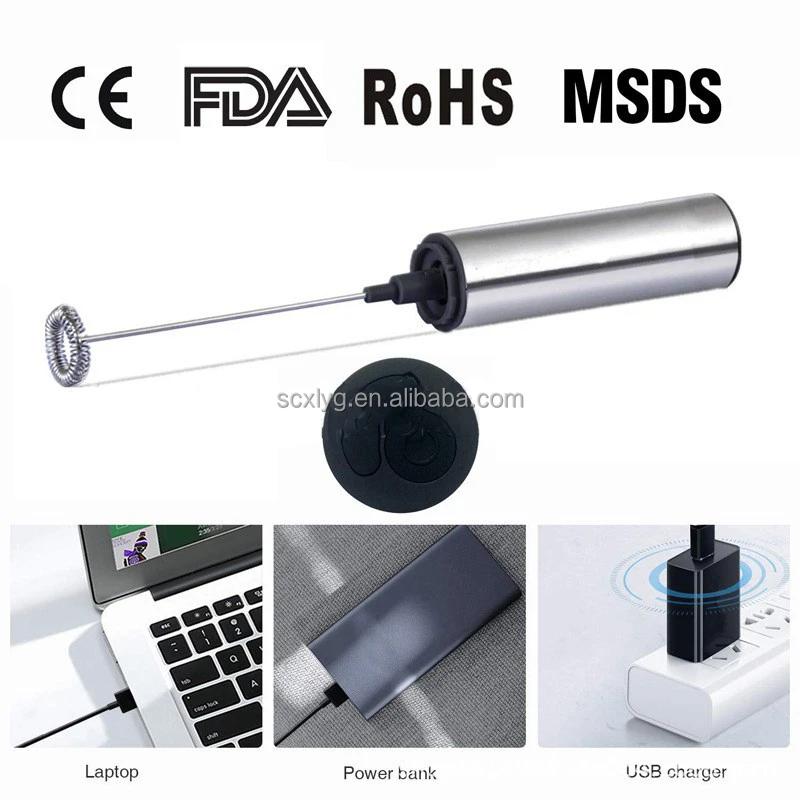 XLR USB Rechargeable Handheld Electric Coffee Mixer Milk Frother Foam Maker Whisk with Extra Heads 2 Adjustable Speeds for Latte