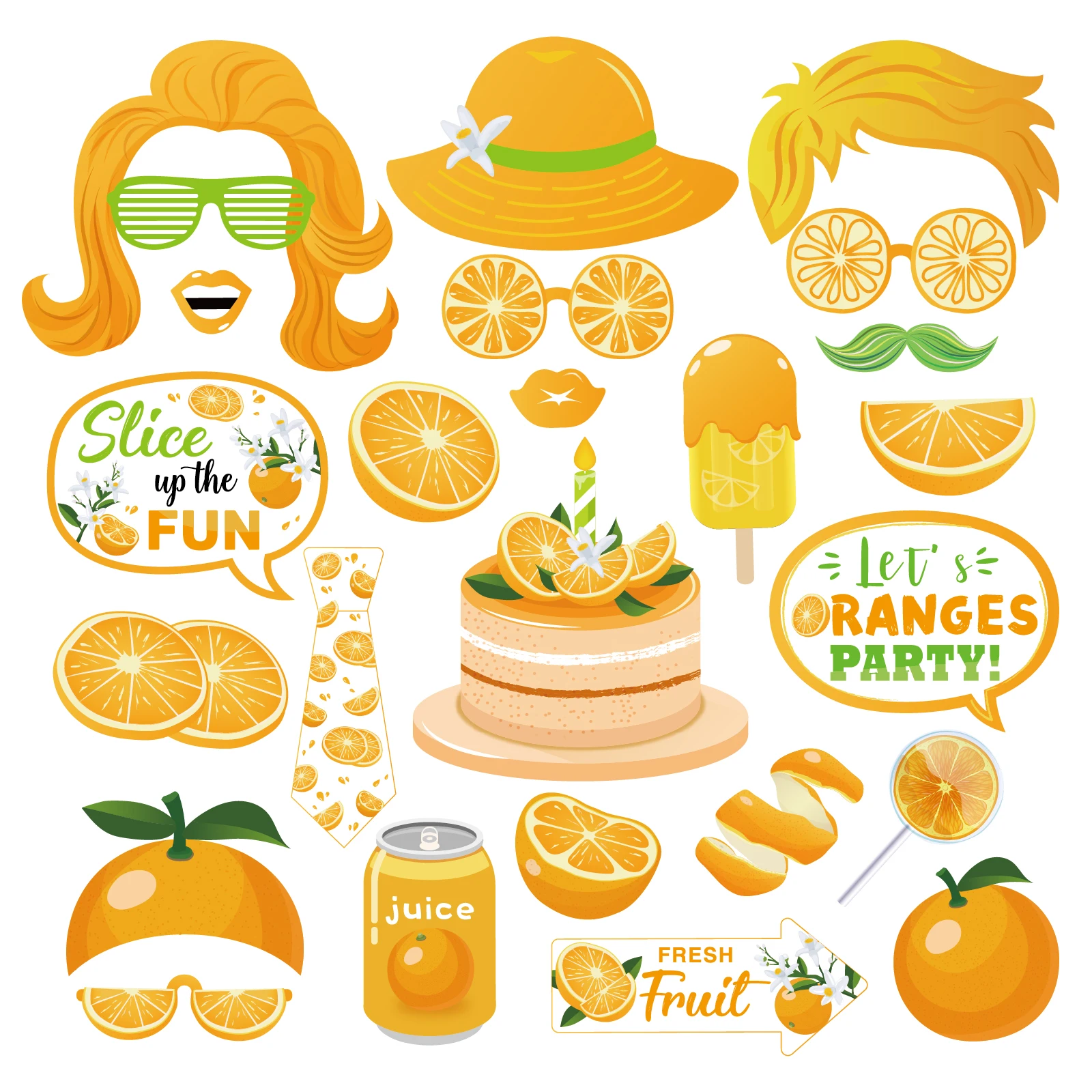 Huancai Oranges Photo Booth Props Cute Fruits Party Props Kit with Wooden Sticks for Baby Shower Kids Birthday Party Supplies