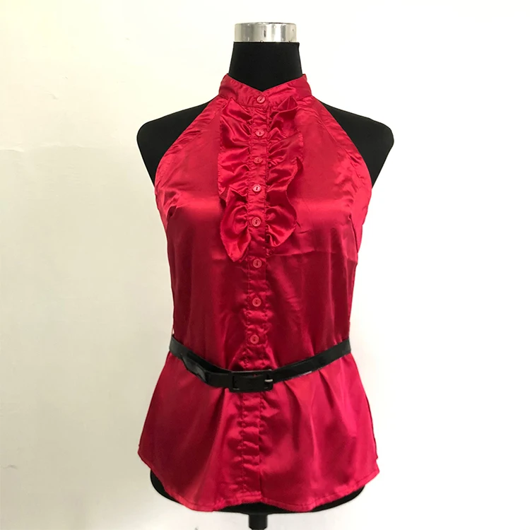 Fashion Dark Red Satin Corset Spring Autumn Waistcoats Sleeveless Jackets Tops Apparel Stock Vest With Belt