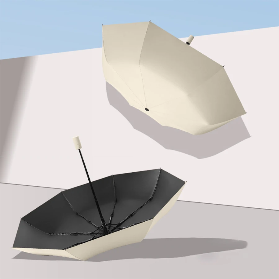 Korean Style Three Fold Automatic Umbrella For The Rain With Thick Black Coating For UV Umbrella