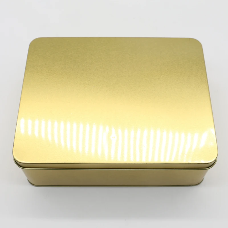 Tinplate box food grade gold oil coating tiramisu cake tin cookie box factory