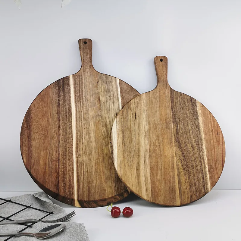 Wholesale Kitchen Thick Large Bulk Blank Round Personalized Custom Black Walnut Acacia Wood Bamboo Cutting Board with Handle