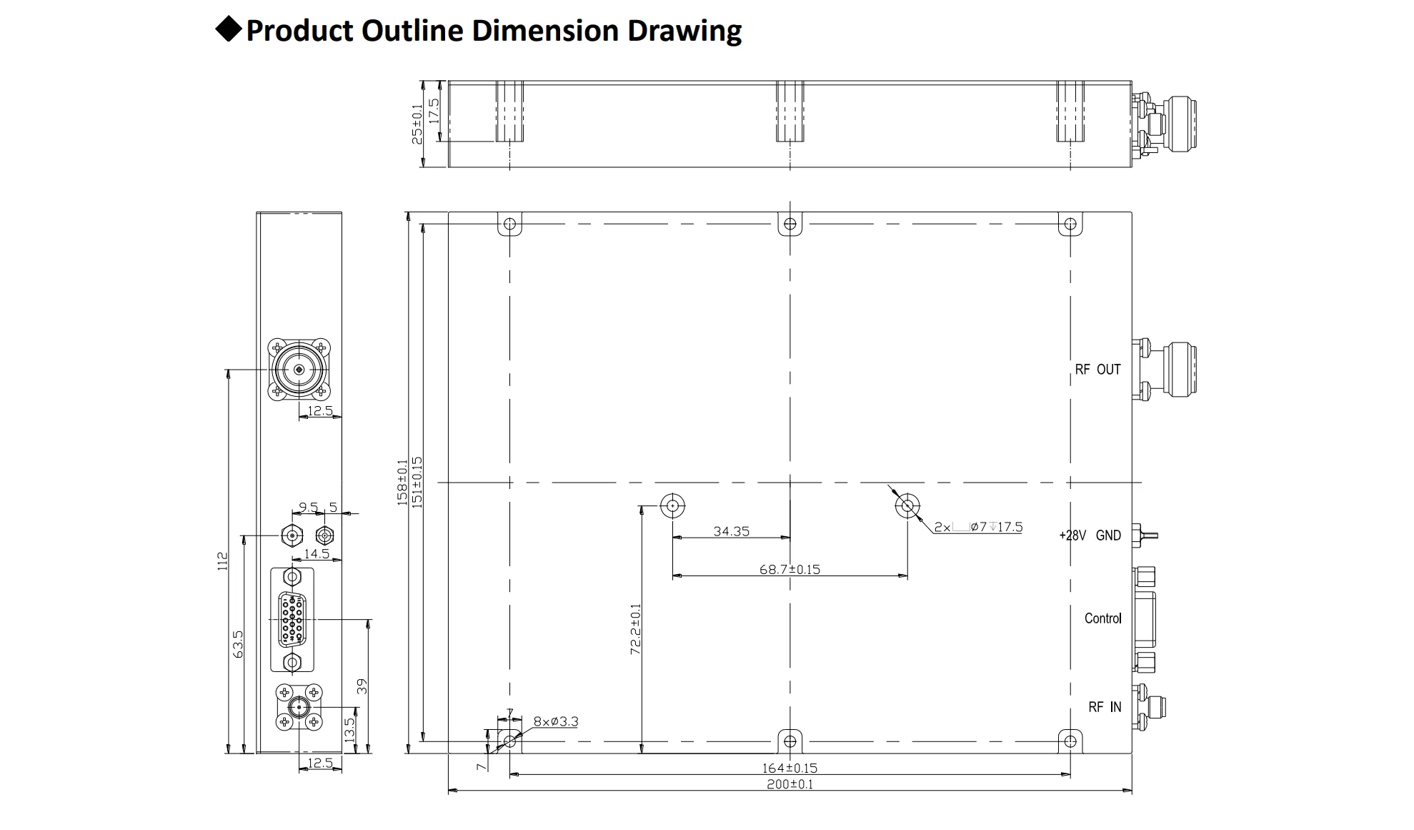Anti-Drone Module 150W 500-2700MHz RF Amplifiers UAV Drone Defense 150W 500Mhz-2.7Ghz Wideband Power Amplifier Module