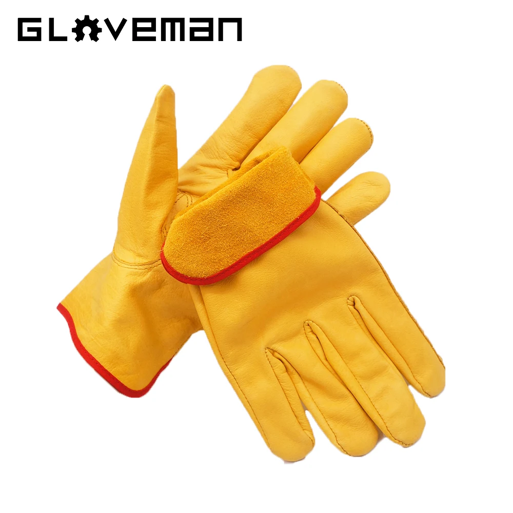 GLOVEMAN yellow men gardening construction working cowhide Cow Grain safety labor Leather Driver Glove