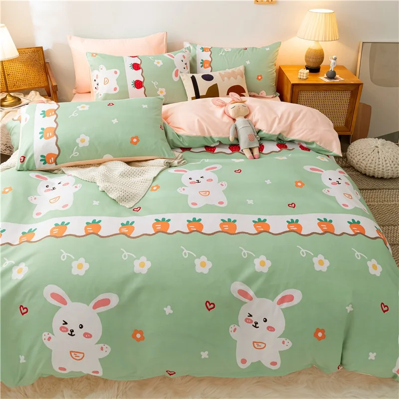Factory Sale Geometric Grid Pattern Printing Bedding Bed Sheet 100% Cotton 4 Piece Sets Custom Hotel Bedsheet Set Duvet Cover