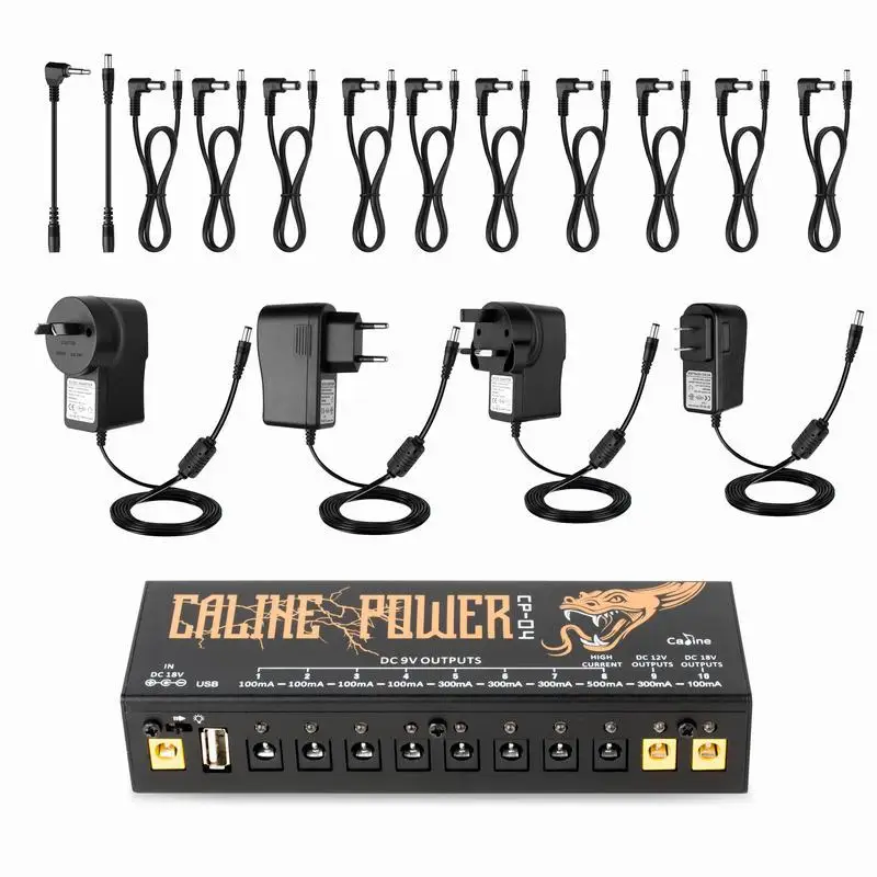 Caline CP-04 Guitar Effect Pedal Power Supply 10 Isolated Outputs (9V, 12V, 18V) Short Circuit /Overcurrent Protection