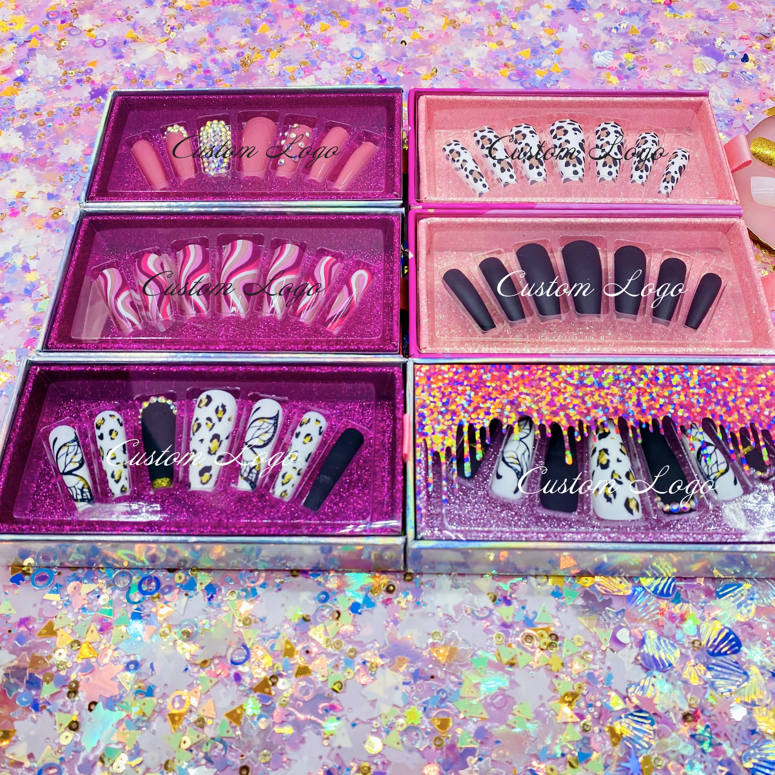 OEM custom full cover short french false nails private label packaging box long coffin nails acrylic press on nails