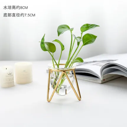 European style luxury home decoration simulation fleshy living room flower iron glass bottle hydroponic gold metal vases