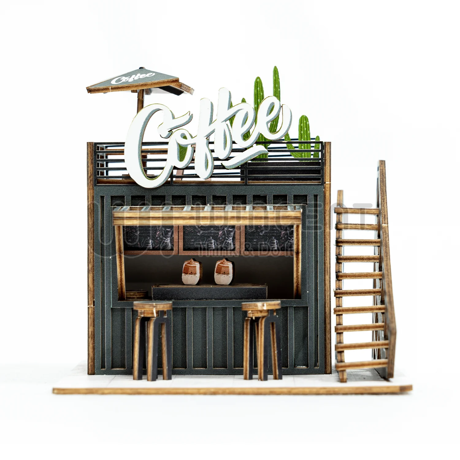 Wincent factory UV Print Mini coffee shop models diy miniature doll House building model kits