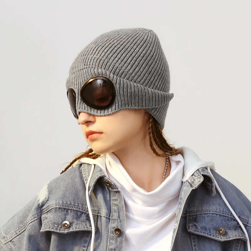 Женские вязаные крючком шапки Bennie, вязаная шапка, утепленные съемные солнцезащитные очки с ушами, женские шерстяные Лыжные шапки для велоспорта