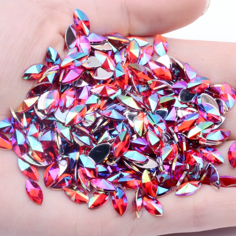 Acrylic charm Rhinestones Glue On 5x10mm 50pcs Flatback Pointed Horse Eye AB Colors For Nails, clothes, bags, shoes