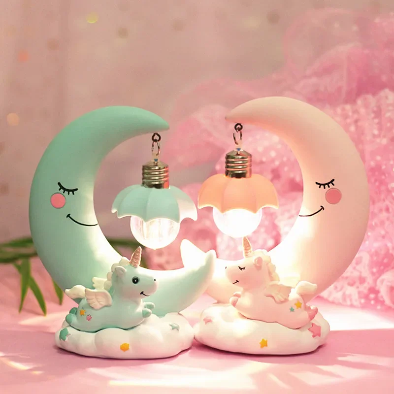 Timjay Pink Unicorn Girl Heart Angel Student Gift Creative Home Decoration Resin Ornament Moon Night Light