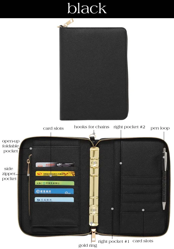 Hongbo FB Ins TK Best Selling Personal Portable Luxe Pebble Leather A6 Zipper Wallet with Fly Leaf, Chains & Bracelet Available