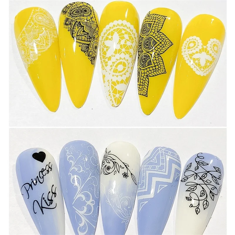 OEM Free Sample Decoration Adhesive Beauty Classic Manicure 2D Printing Imitation Lace Pattern Sticker Art Decals Nails Stickers