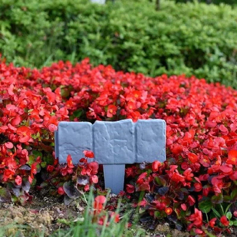 Garden Edging Border Gardening Lawn Fence Plastic Cobblestone Effect Lawn Trimming 4 pcs of Foldable Stitching Grey Orange