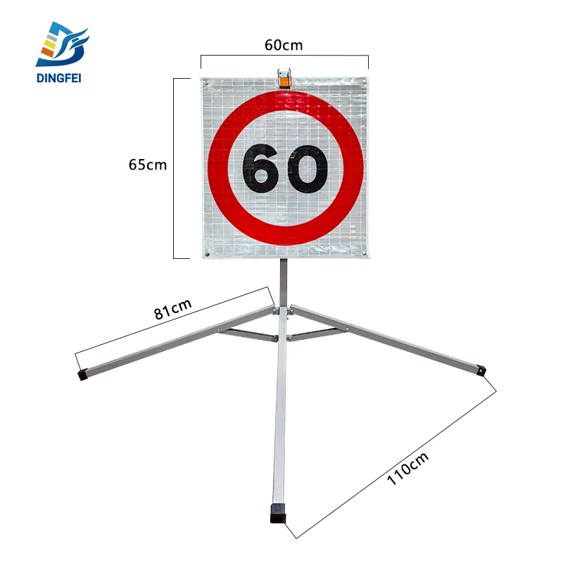 60 MPH Speed Limit Spanish Standard Traffic Symbols Foldable Reflective Vinyl Roll Up Sign Stand