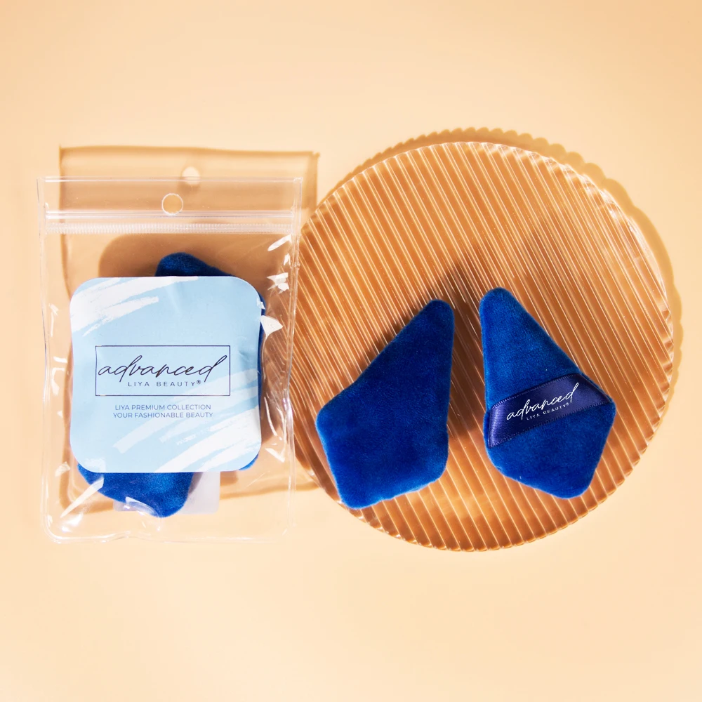 Private label custom logo factory supply Dark blue powder triangle velour cotton puff