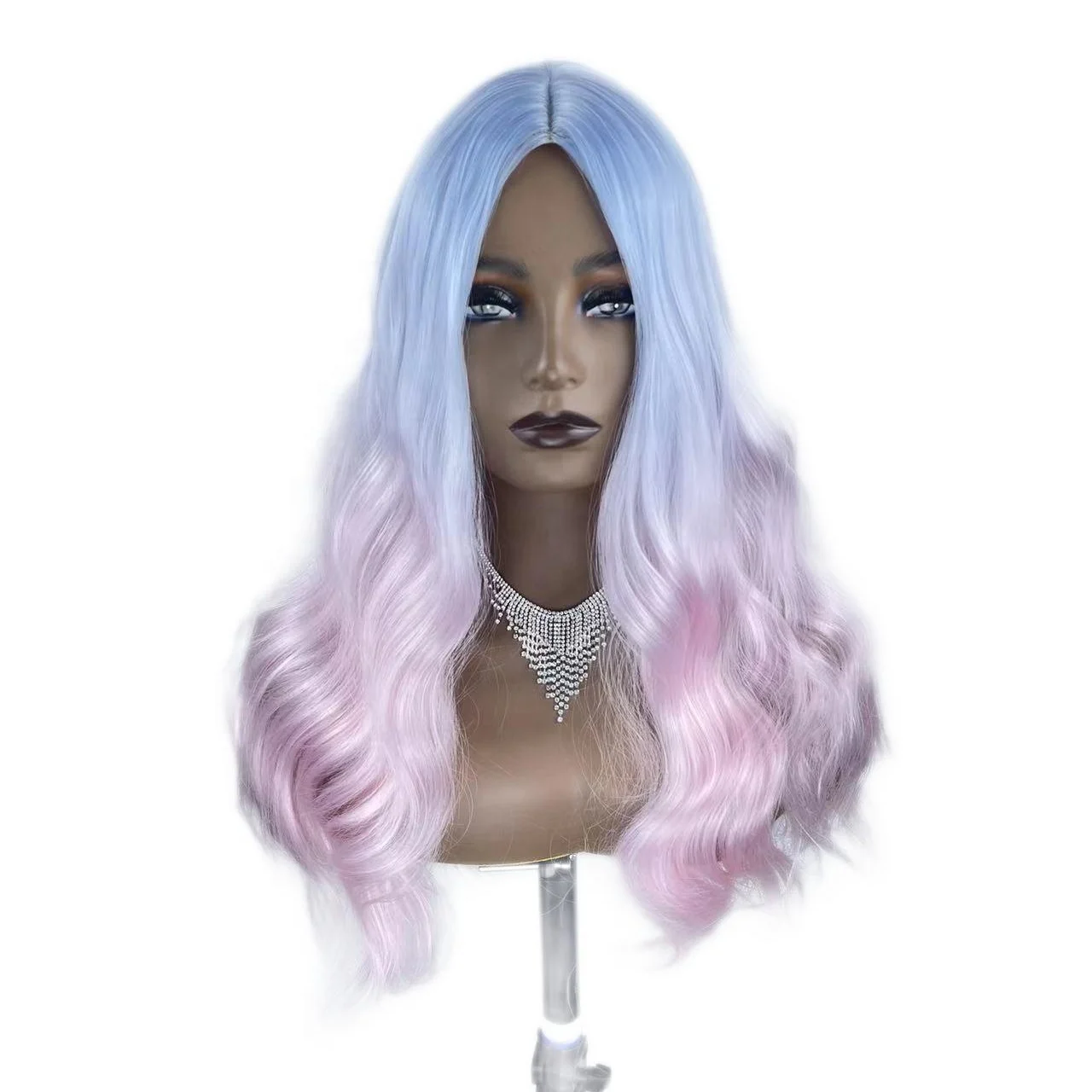 Cyan purple gradient kinky curly hair curly hair cosplay wig curly synthetic wig synthetic wigs fiber factory wholesale 27inch