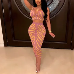 2020 Новое поступление Летняя женская сексуальная элегантная одежда облегающая трендовая Дамская галстук-краска комплект из двух предметов юбка