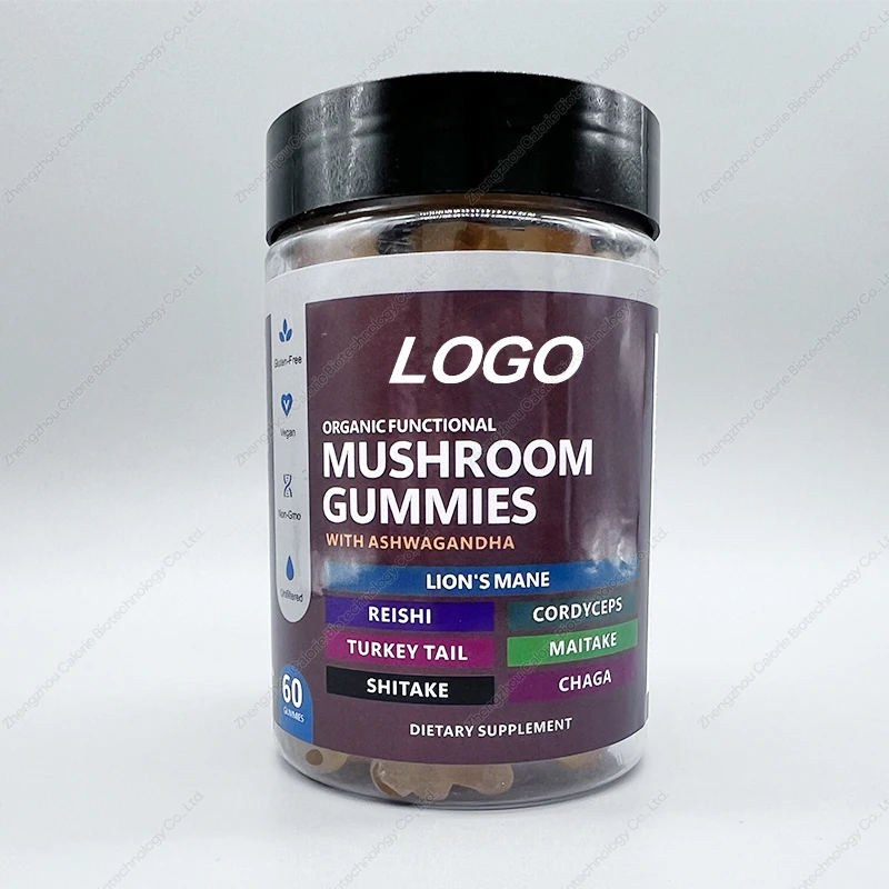 Factory hot selling mushroom gummies supplement, 60 pieces, supports shape, color, taste customization