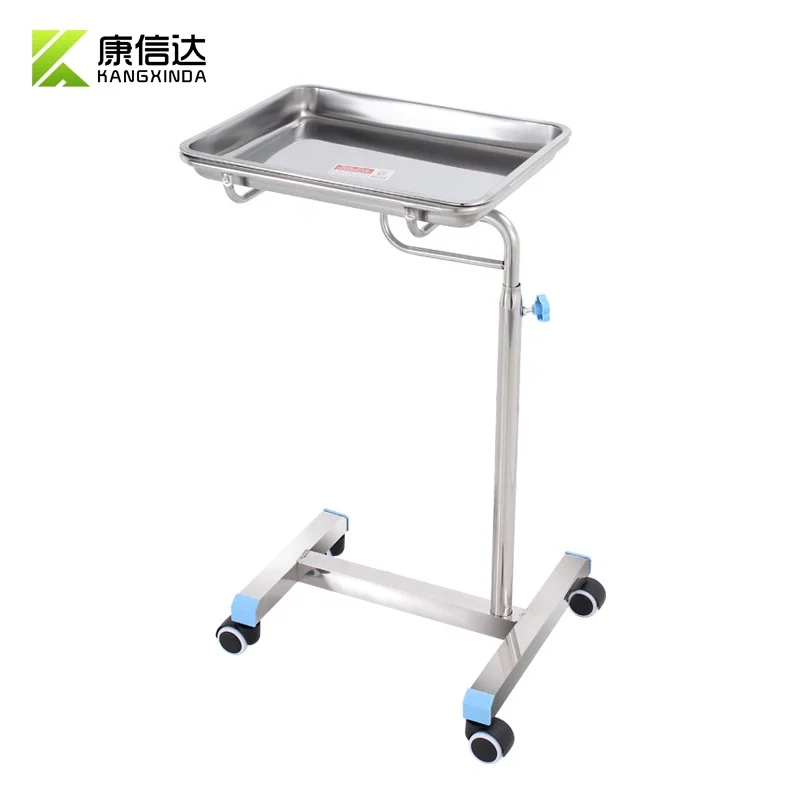 
Adjustable Height Stainless Steel Medical Trolley Surgical Tray Stand Mayo Table with Wheel 
