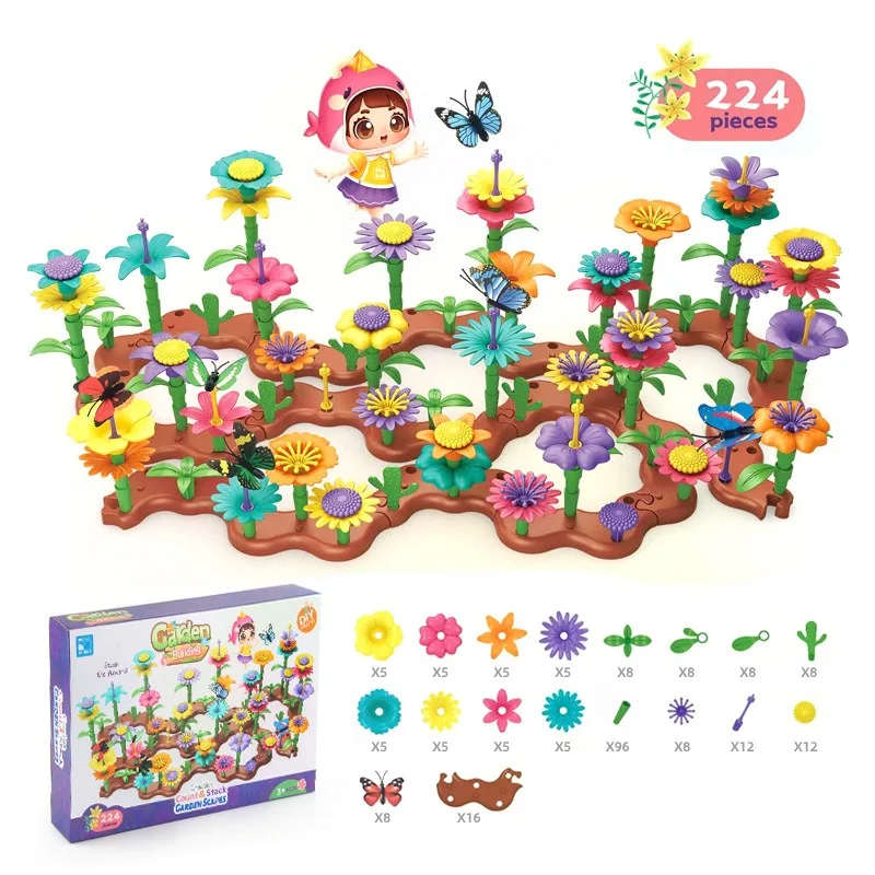 Wholesale New Plastic Flower Building Block Set Garden DIY Construction Toy Set for Kids