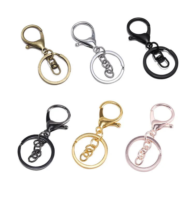 Оптовая продажа, металлическая застежка-карабин, брелок для ключей, поворотная застежка-крючок, кольцо для ключей с 30-миллиметровым плоским разделенным кольцом, поворотная застежка