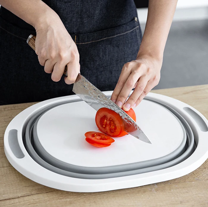 Multi Function Folding Bucket Plastic Silicone Collapsible Multi Purpose Chopping Board Print Plastic Sheets Wood Cutting Board