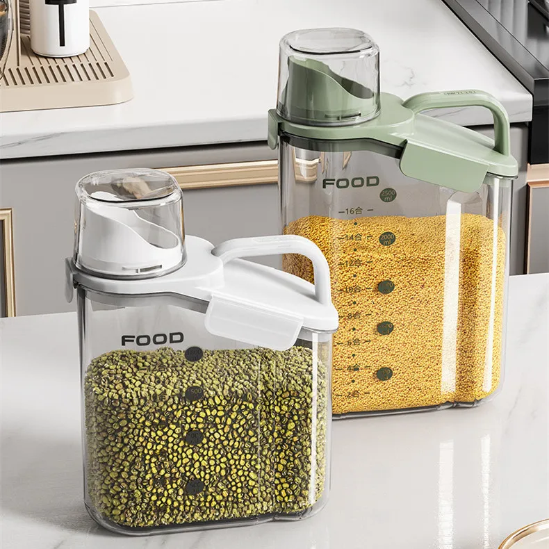 Food-grade Cereal Containers Storage 2L Beans Storage Containers Dry Food Dispenser for Kitchen Rice Grains Nuts