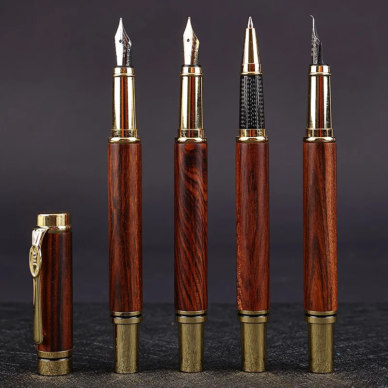 roller fountain type gold trims custom logo eco friendly luxury wooden business pen
