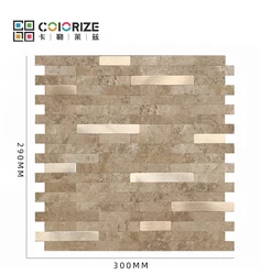 290x300 мм 3 мм линейный кожуру и палкой мозаичная плитка стены коричневый микс с золотистым цветом полосы Self мозаика PVC LVT клей для плитки