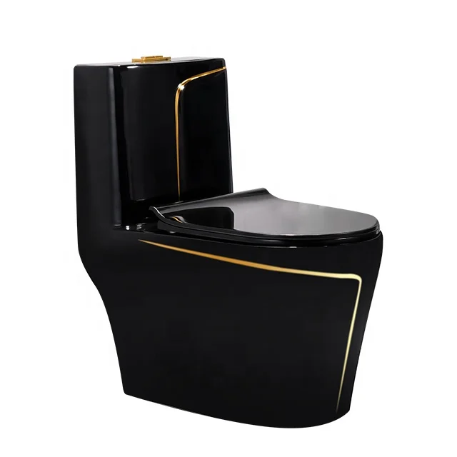 Luxury Bathroom Gold Ceramic Black Toilet WC Sanitary Ware Colored Pedestal Toilet