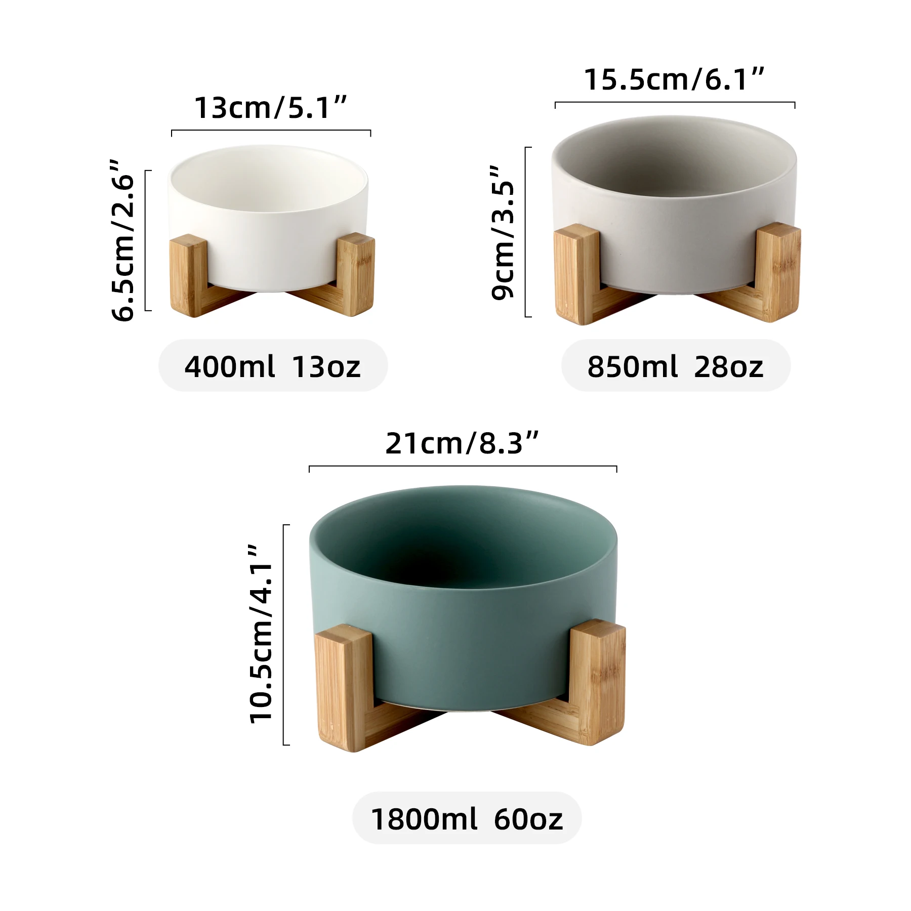 Raised Ceramic Bowl Protect Cervical Cat Dog Pet  Bowls Food Water Feeder Large Dog Pot With Stable Bamboo Stand Amazon supplier