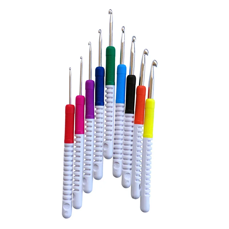 5pcs Fancy Soft TPR Handle Ergonomic Aluminum Gold Crochet Hook Set Double End