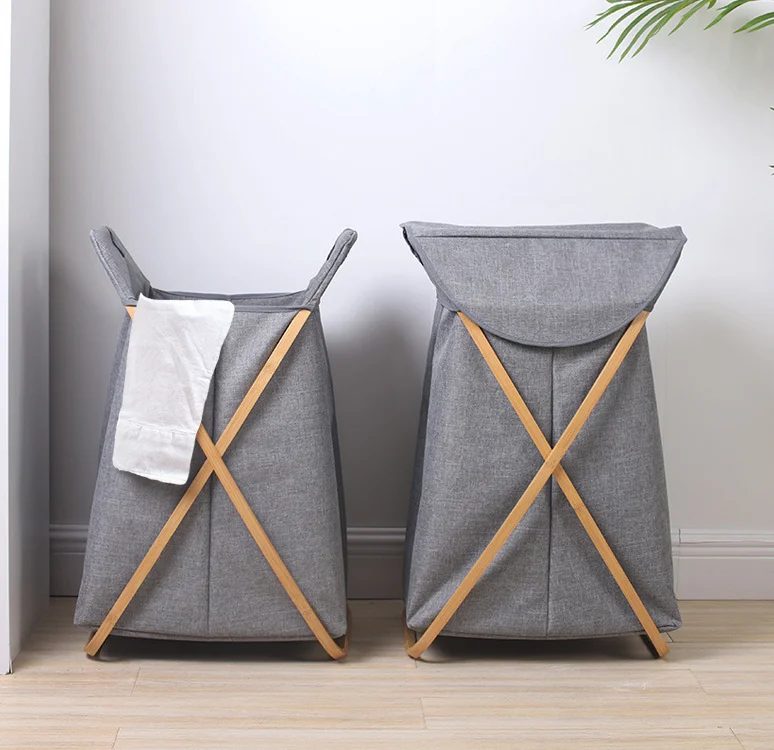 Collapsible Sundries Laundry Bag Bamboo Handles Hamper Moisture-proof Felt Storage Basket