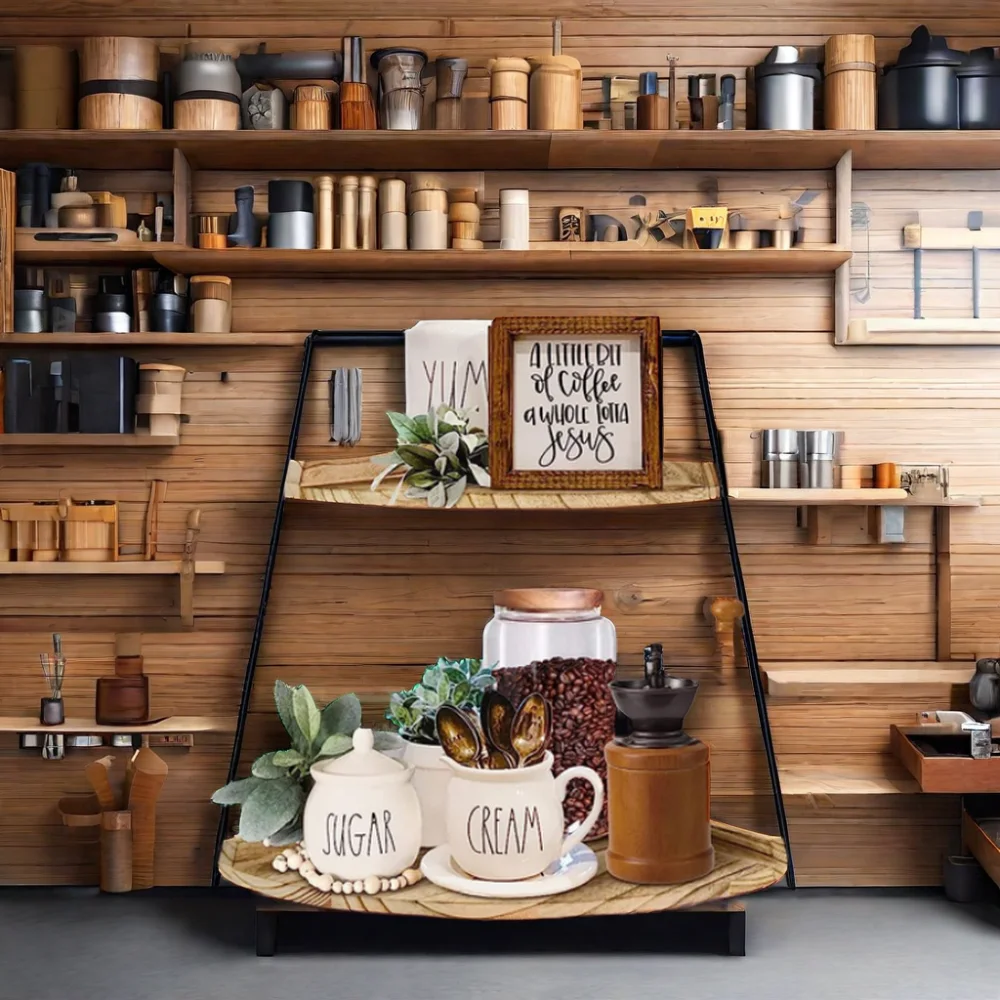 SOPEWOD Modern Double-Tier Wooden Rack Organizer for Bathroom Kitchen Corner Storage Shelf with Functional Tools OEM/ODM Design