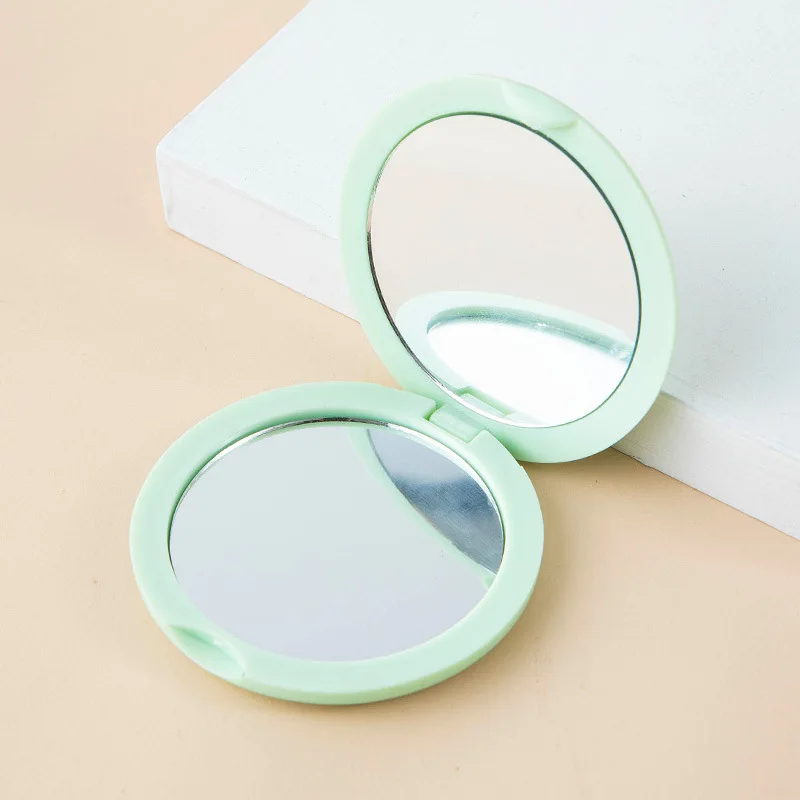 Personalised Fashionable White Round Plastic Cosmetic Double Side Fold Portable Makeup Compact Pocket Mirror