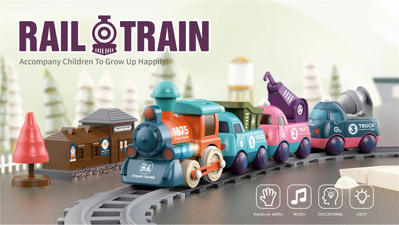 Battery Operated Railway Train Toys Car with Sound&Light Electric Train Tracks Locomotive Cars Educational Toys for Children
