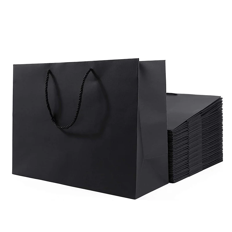 Wholesale custom printed  luxury shopping gift handle black paper bag with paper bags with your own logo