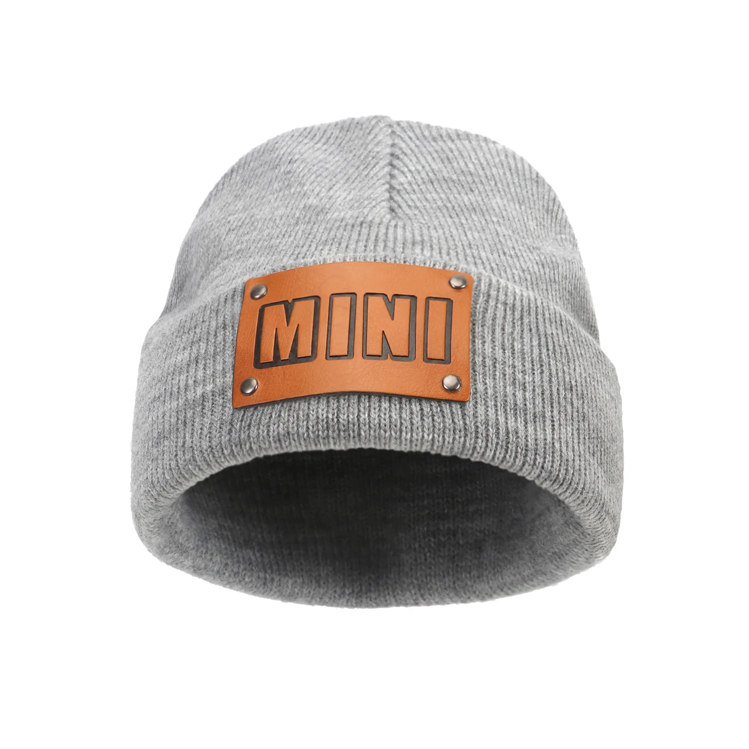 Fashion toddle Hat Winter Leather patch Knitted Baby Beanie Toddler Cap for Girls Boys Infant Accessories Children Hats 8 Colors