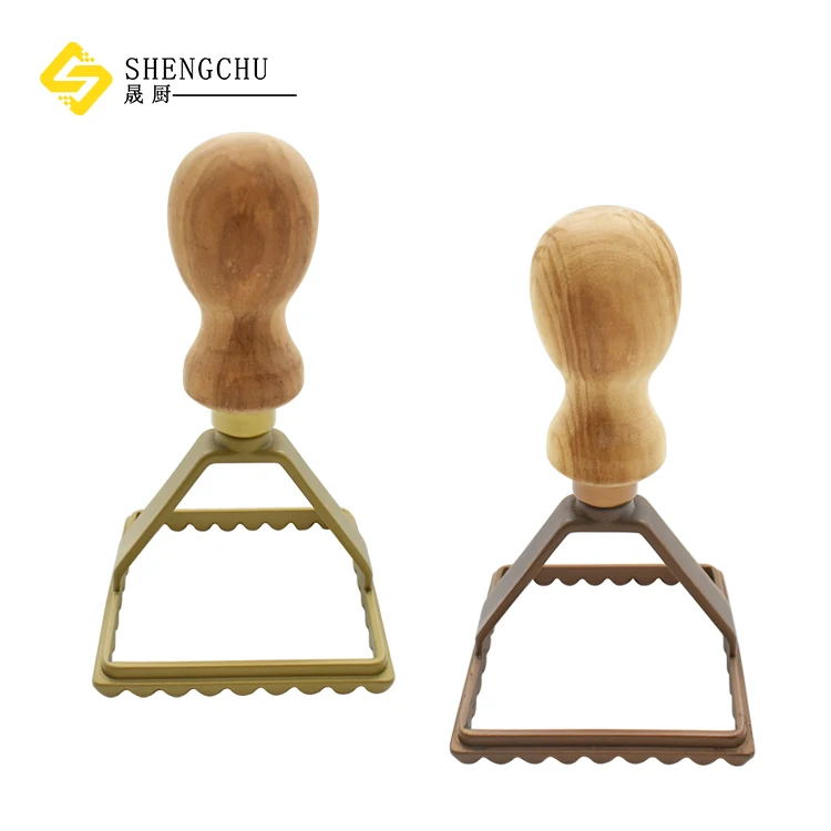 Square Dough Cutter Cookie Dumpling molds Stainless steel Ravioli Cutter with Olive Wood handle