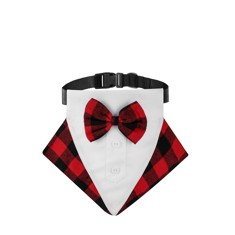 New design wholesale Pet triangular binder necktie with short sleeved shirt style strap  gentle wedding pet bib bowtie