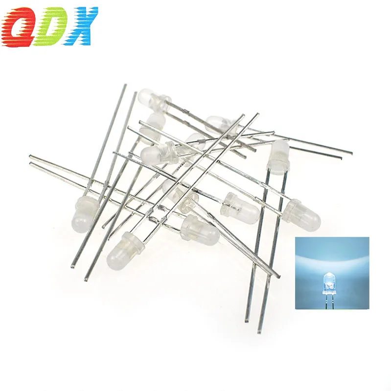 Заводская распродажа, низкое энергопотребление, 3 мм белые волосы, белая круглая прямая штепсельная вилка, 3 мм светодиодные лампочки 1000 шт./упаковка