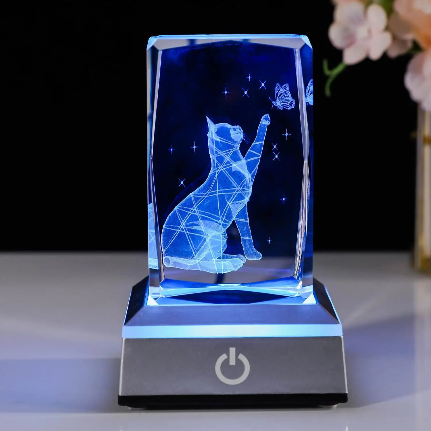 crystal 3d laser cube with led light base crystal gift for holiday