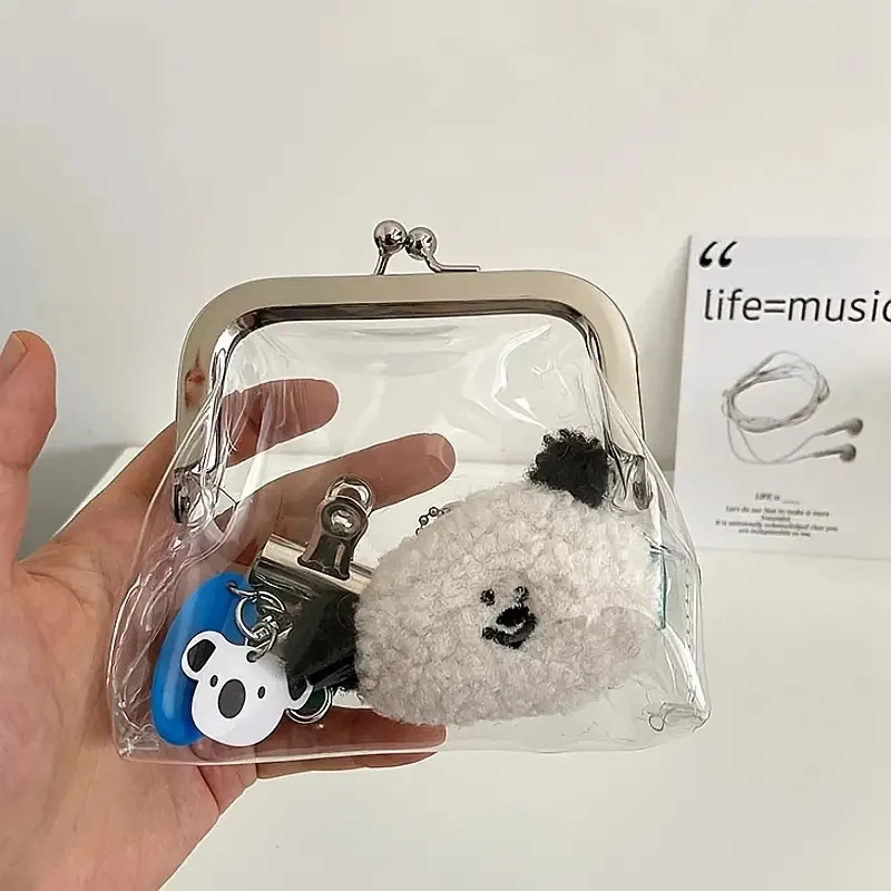 Wholesale Small Clear Vinyl Coin Purse Cash Organizer Transparent PVC See Through Kiss Lock Wallet