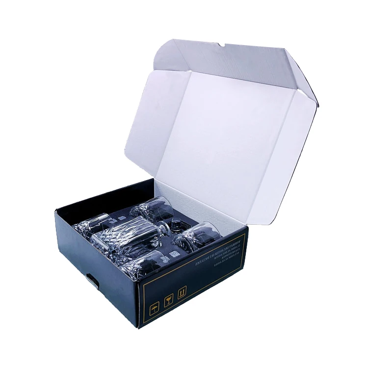 Custom Made Cheap Corrugated Liquor Set Packaging Boxes Champagne Whisky Red Wine Bottles Glass Paper Mailer Box